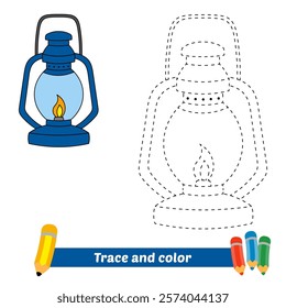 trace and color for kids, kerosene lamp vector