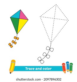 Trace and color for kids, kite vector