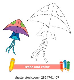 trace and color for kids, kite vector