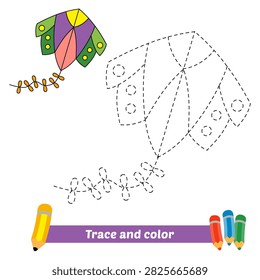 trace and color for kids, kite vector