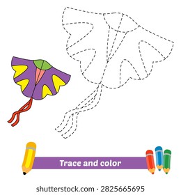 trace and color for kids, kite vector