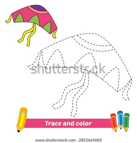 trace and color for kids, kite vector