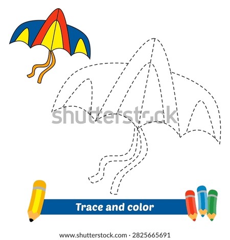 trace and color for kids, kite vector