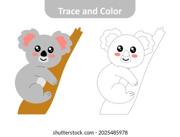 Trace and color for kids, koala vector