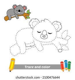 Trace and color for kids, koala vector