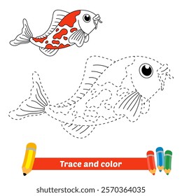 trace and color for kids, koi fish vector