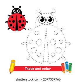 Trace and color for kids, ladybug vector