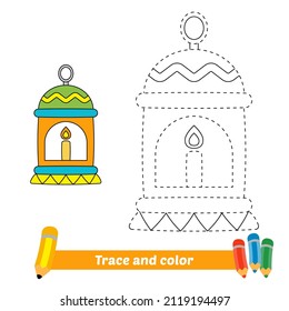 Trace and color for kids, lantern vector