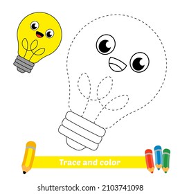 Trace and color for kids, light bulb vector