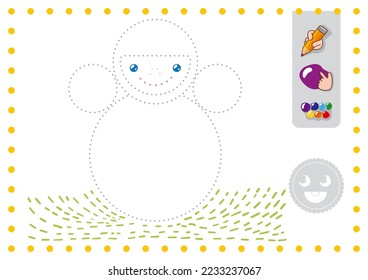 Trace and color for kids. Linear drawing tumbler vector worksheet for preschoolers study