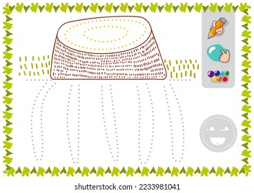 Trace and color for kids. Linear drawing tree roots vector worksheet for preschoolers study