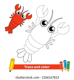 Trace and color for kids, lobster vector