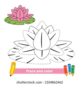 Trace and color for kids, lotus vector