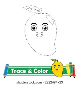 Trace and color for kids, mango kawaii vector