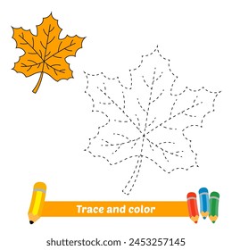 traza y color para los niños, Vector de hoja de arce