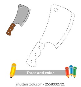 trace and color for kids, meat cleaver knife vector