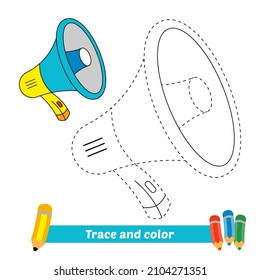 Trace and color for kids, megaphone vector