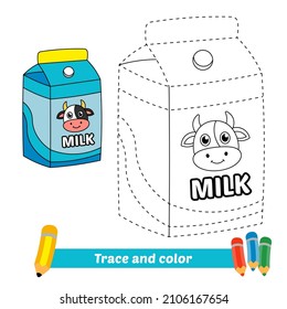 Trace And Color For Kids, Milk Box Vector