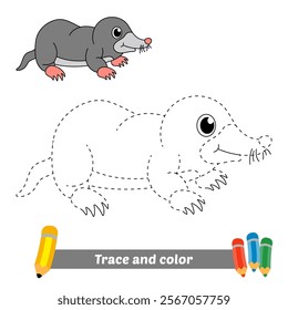 trace and color for kids, mole vector