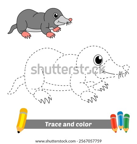 trace and color for kids, mole vector