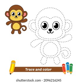 Rastreo y color para niños, vector de mono