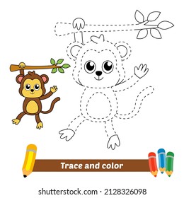 Trace And Color For Kids, Monkey Vector