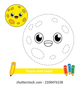 Trace and color for kids, moon vector