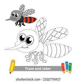 Trace and color for kids, mosquito vector