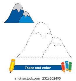 trace and color for kids, mountain vector