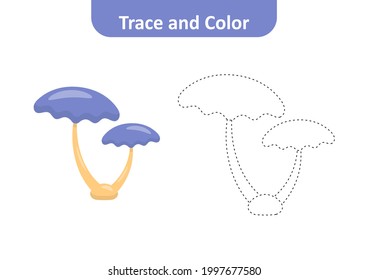 Trace and color for kids, mushroom vector