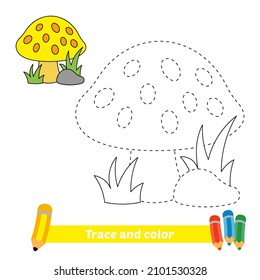 Trace and color for kids, mushroom vector