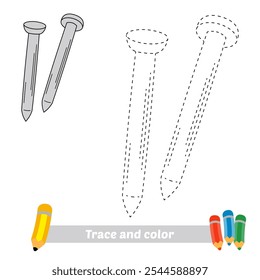 trace and color for kids, nail tool construction vector