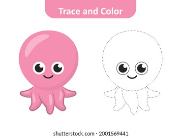 Rastreo y color para niños, vector de pulpo