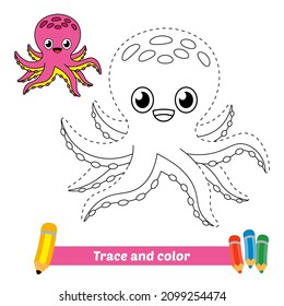 Rastreo y color para niños, vector de pulpo