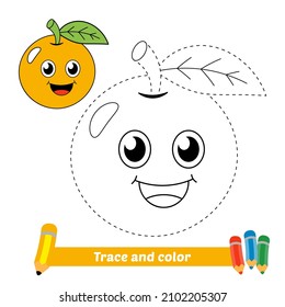 Trace and color for kids, orange vector