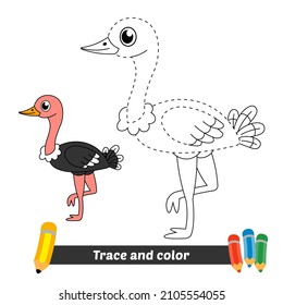 Trace and color for kids, ostrich vector
