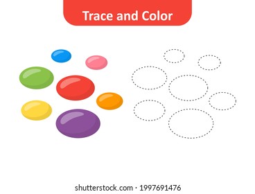 Trace and color for kids, oval vector