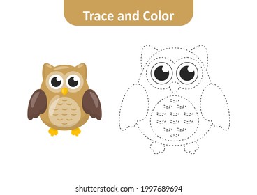 Trace and color for kids, owl vector