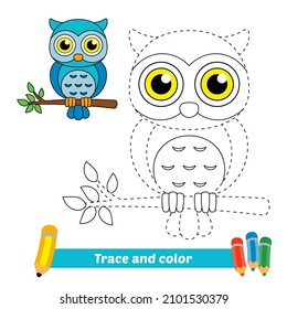 Trace and color for kids, owl vector