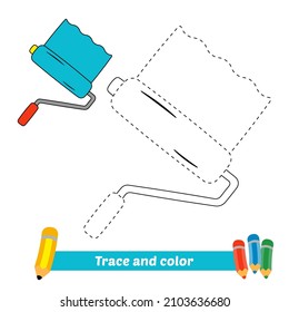 Trace And Color For Kids, Paint Roller Vector