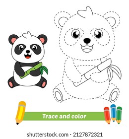 Rastreo y color para niños, panda con vector de bambú