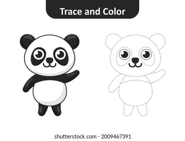 Trace and color for kids, panda vector