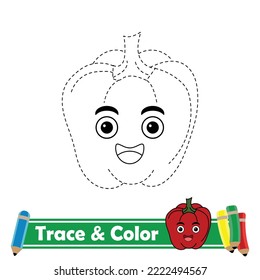 Trace and color for kids, paprika kawaii vector