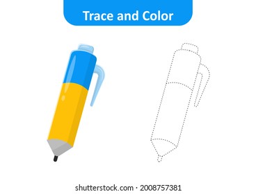 Trace and color for kids, pen vector