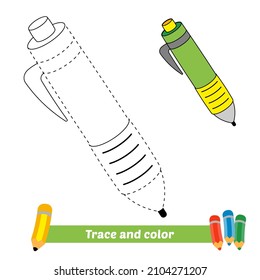 Trace and color for kids, pen vector