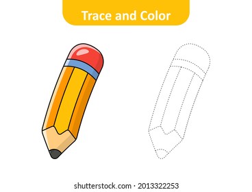 Trace and color for kids, pencil vector