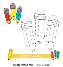 Trace and color for kids, pencils vector