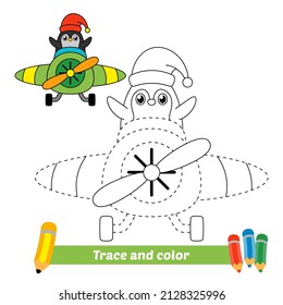 Rastreo y color para los niños, vuelo de pingüinos en un vector de plano