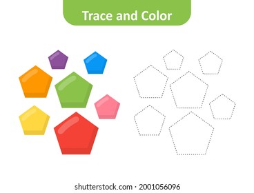 Trace and color for kids, pentagon vector