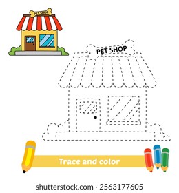 trace and color for kids, pet shop vector